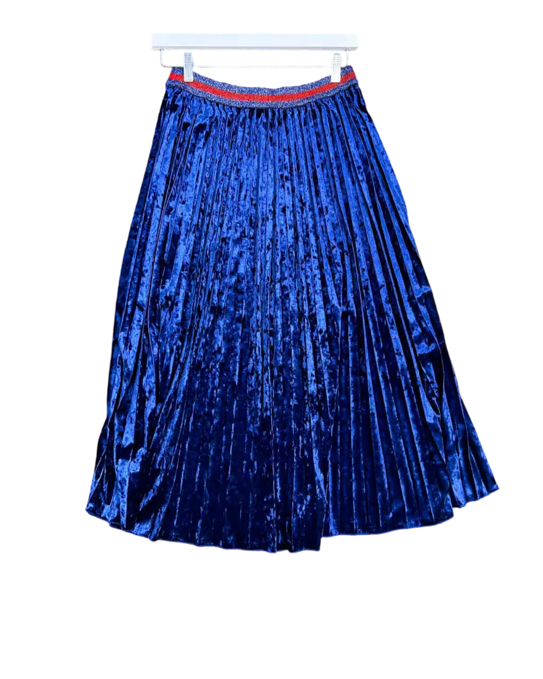 Size 10 | MackenzieMode Blue Velour Pleated Midi Skirt