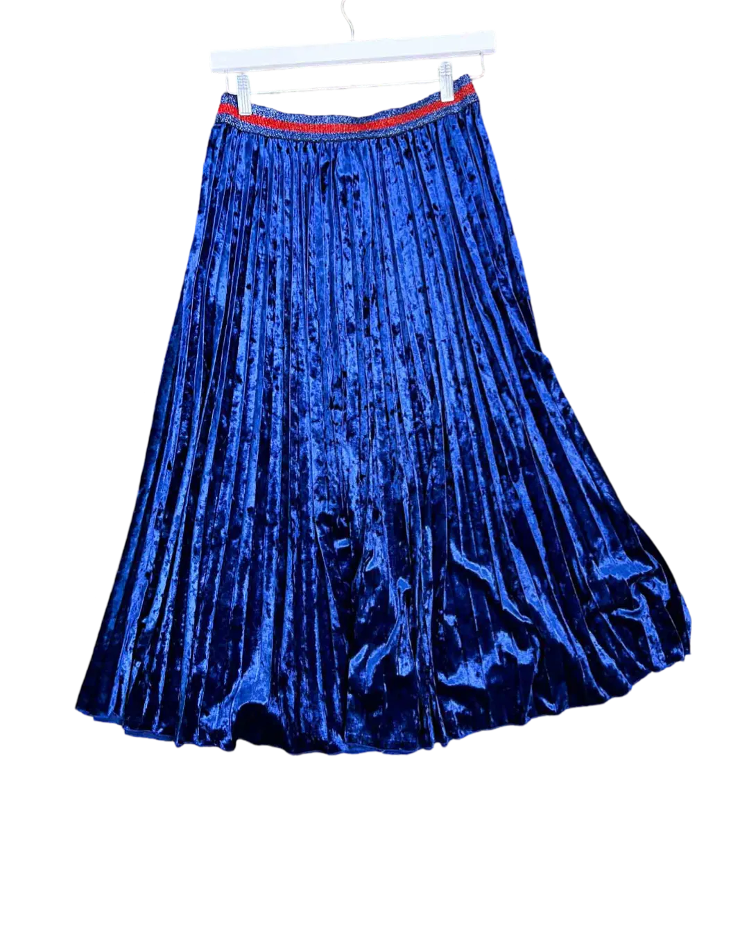 Size 10 | MackenzieMode Blue Velour Pleated Midi Skirt