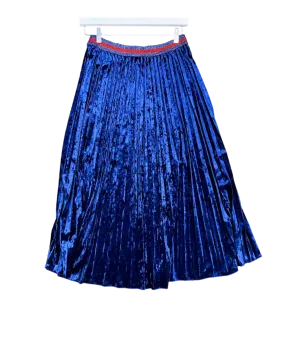 Size 10 | MackenzieMode Blue Velour Pleated Midi Skirt