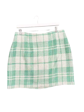 Size 16 | Country Road White and Green Check Above Knee Skirt