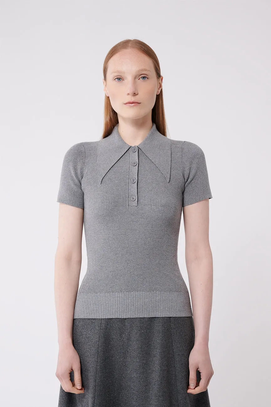 Slate Grey Peachskin Rib Polo Top