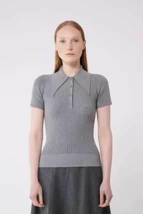 Slate Grey Peachskin Rib Polo Top