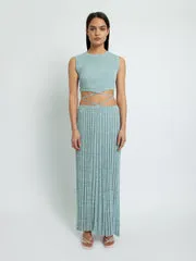 SLEEVELESS TIE CROP - ICE BLUE & GREY MARLE