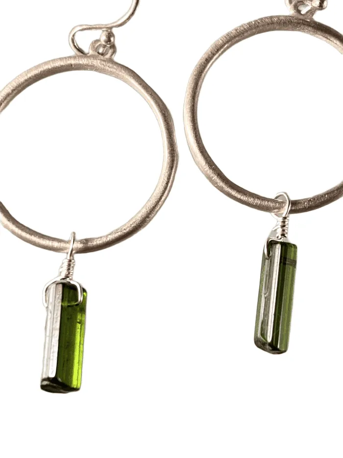 Sterling Circle and Chrome Diopside Drop Earrings