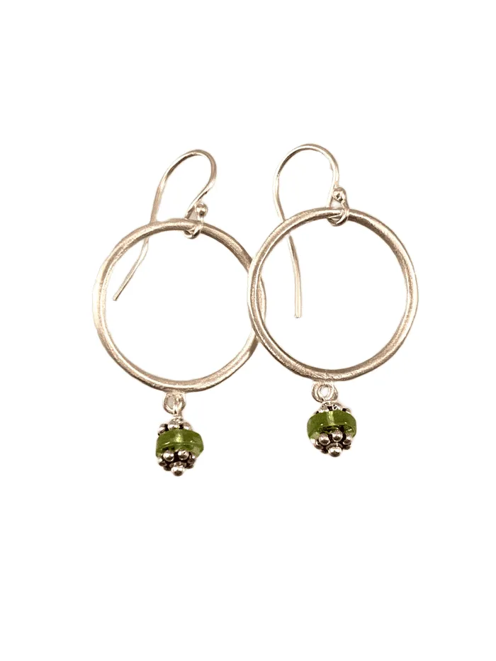 Sterling Circle and Peridot Drop Earrings