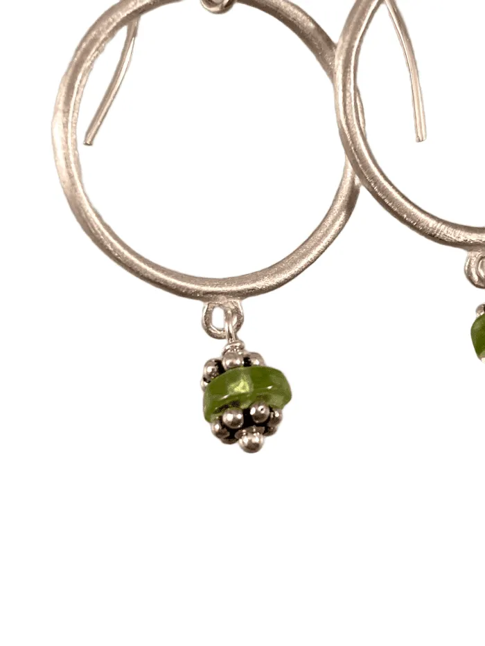 Sterling Circle and Peridot Drop Earrings