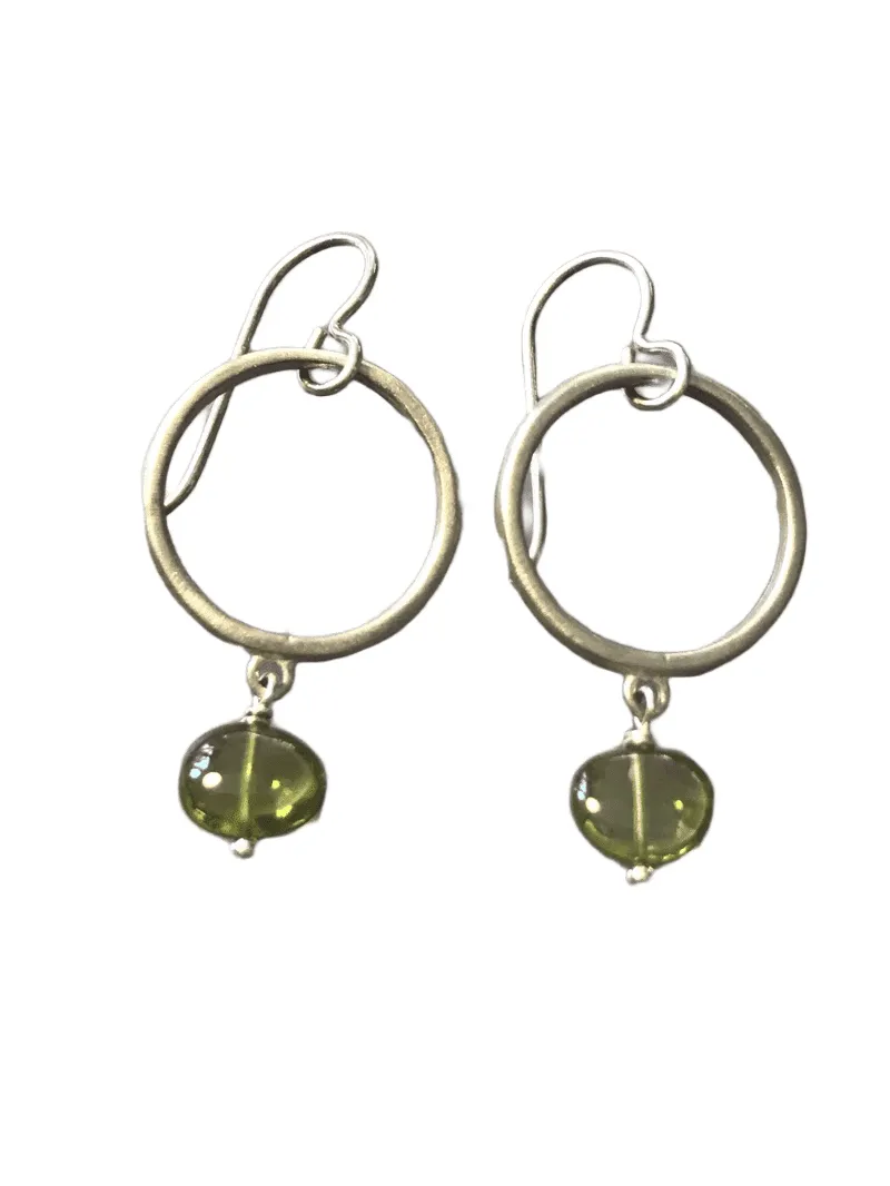 Sterling Circle and Peridot Drop Earrings