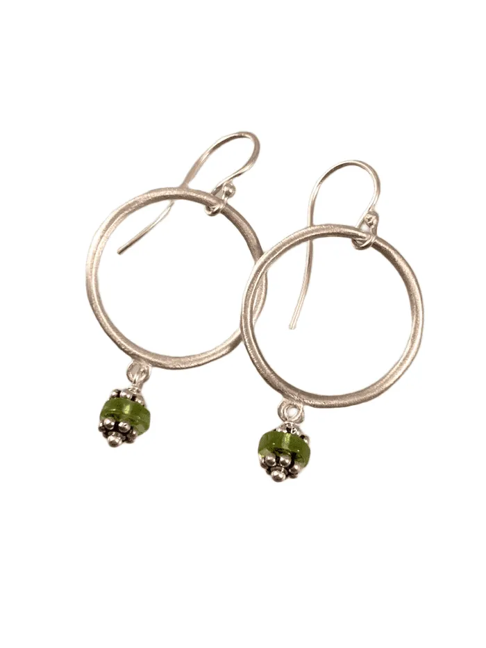 Sterling Circle and Peridot Drop Earrings