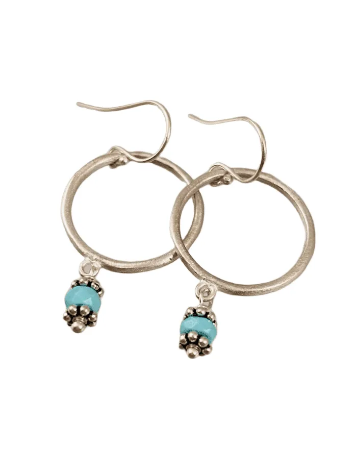 Sterling Circle and Turquoise Drop Earrings