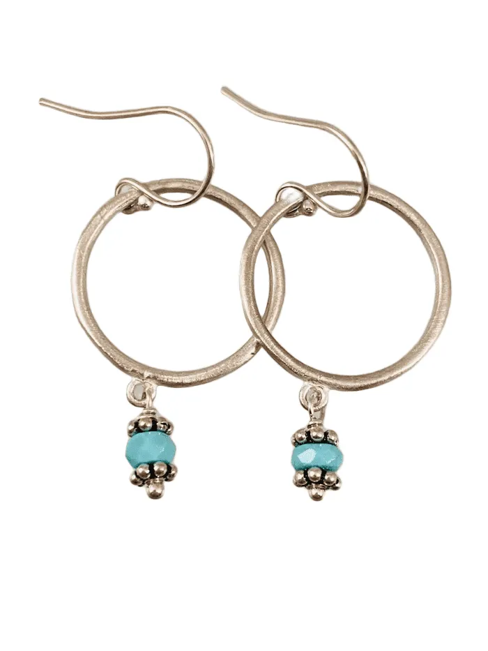 Sterling Circle and Turquoise Drop Earrings