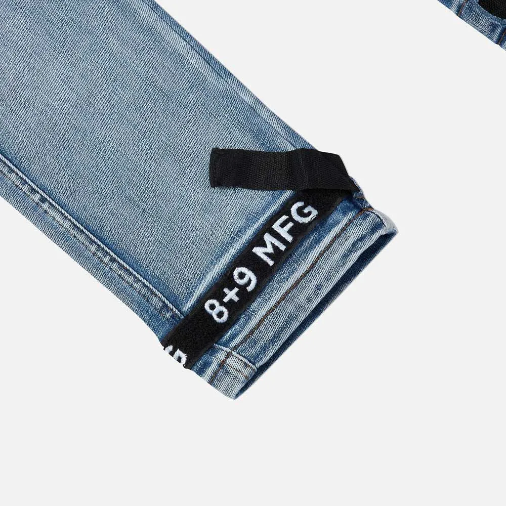 Strapped Up Slim Utility Jeans Faded Blue Denim