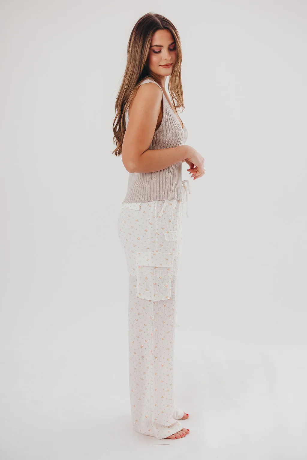 Teagan Crinkle Cargo Pants in Off-White Floral