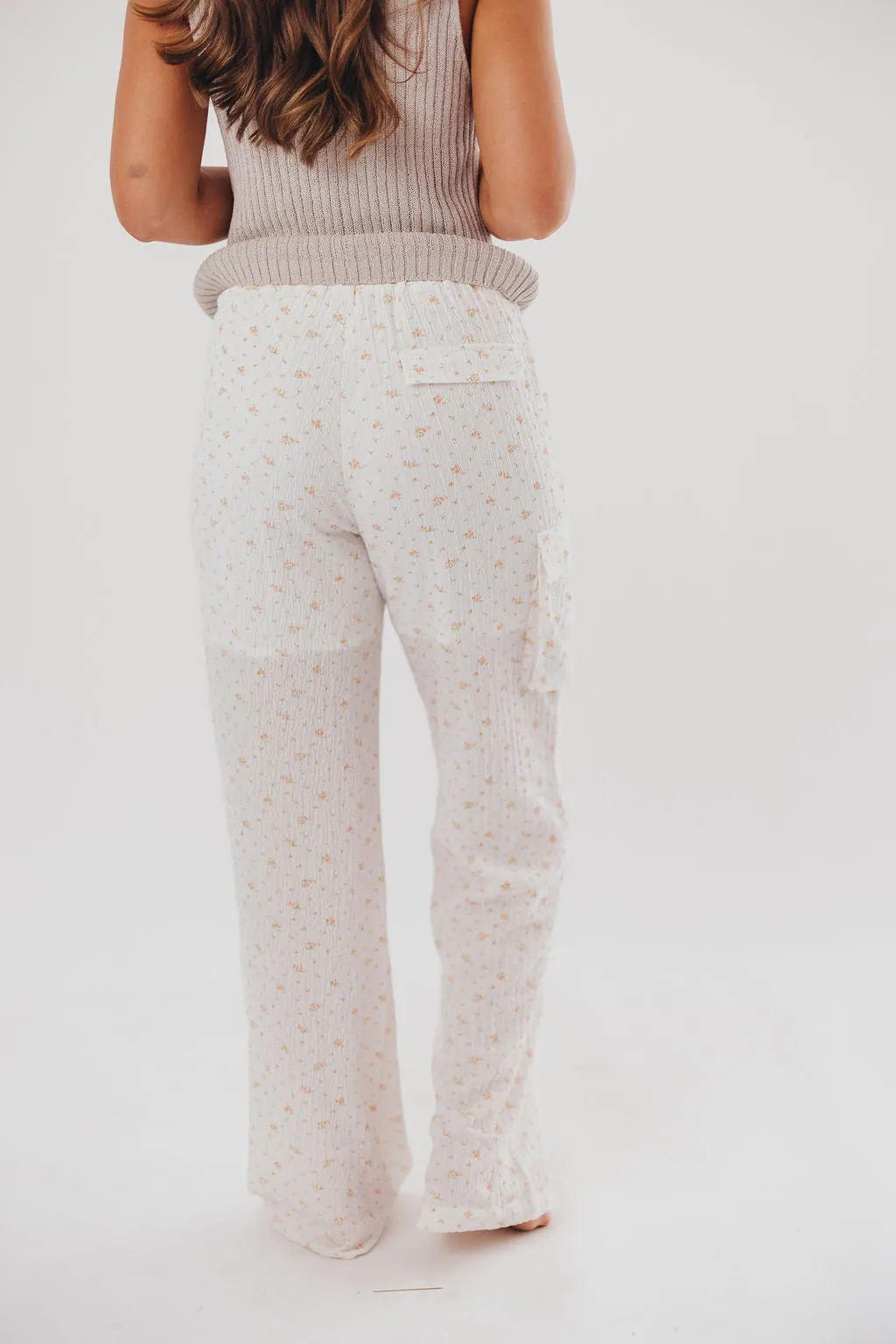 Teagan Crinkle Cargo Pants in Off-White Floral