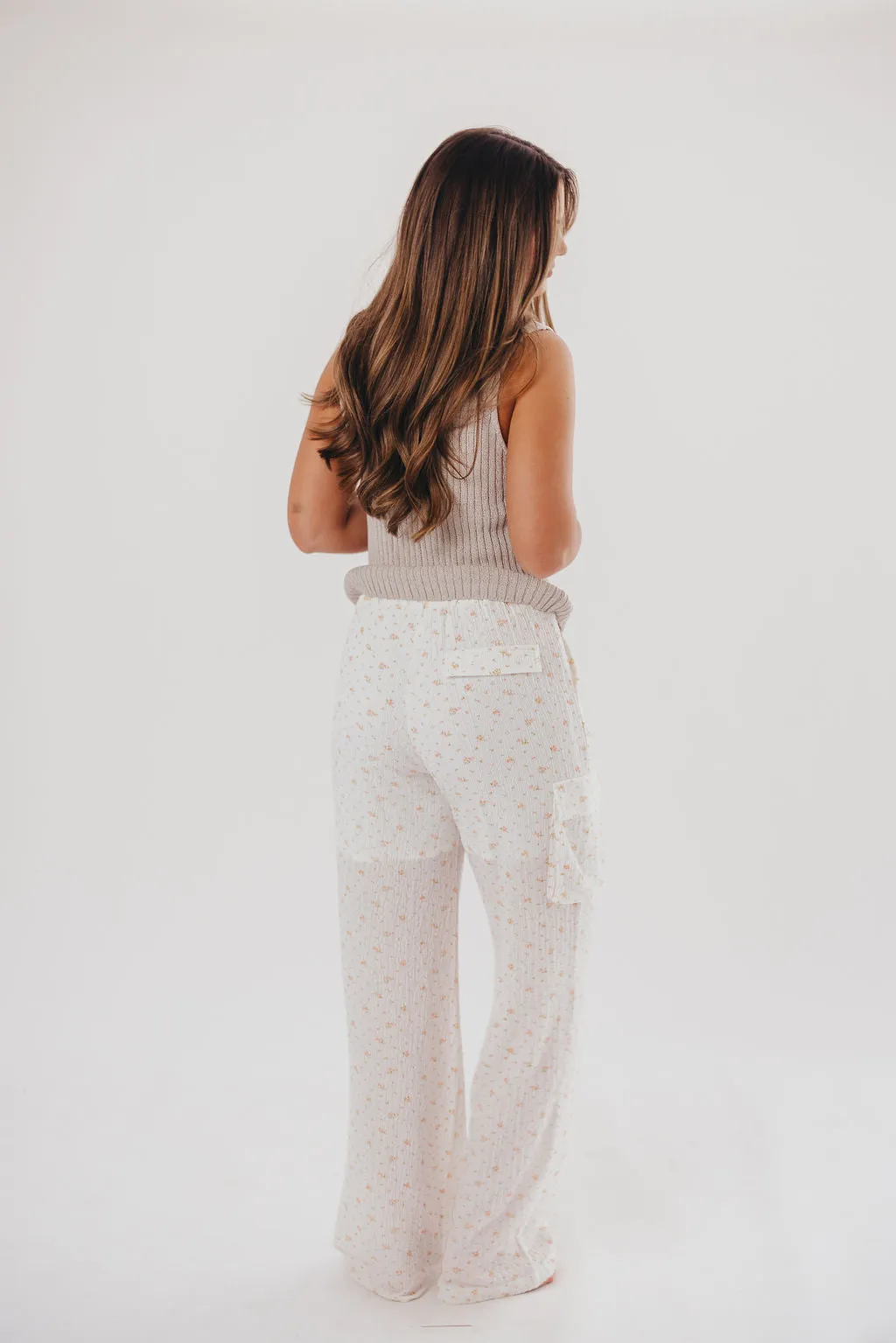 Teagan Crinkle Cargo Pants in Off-White Floral