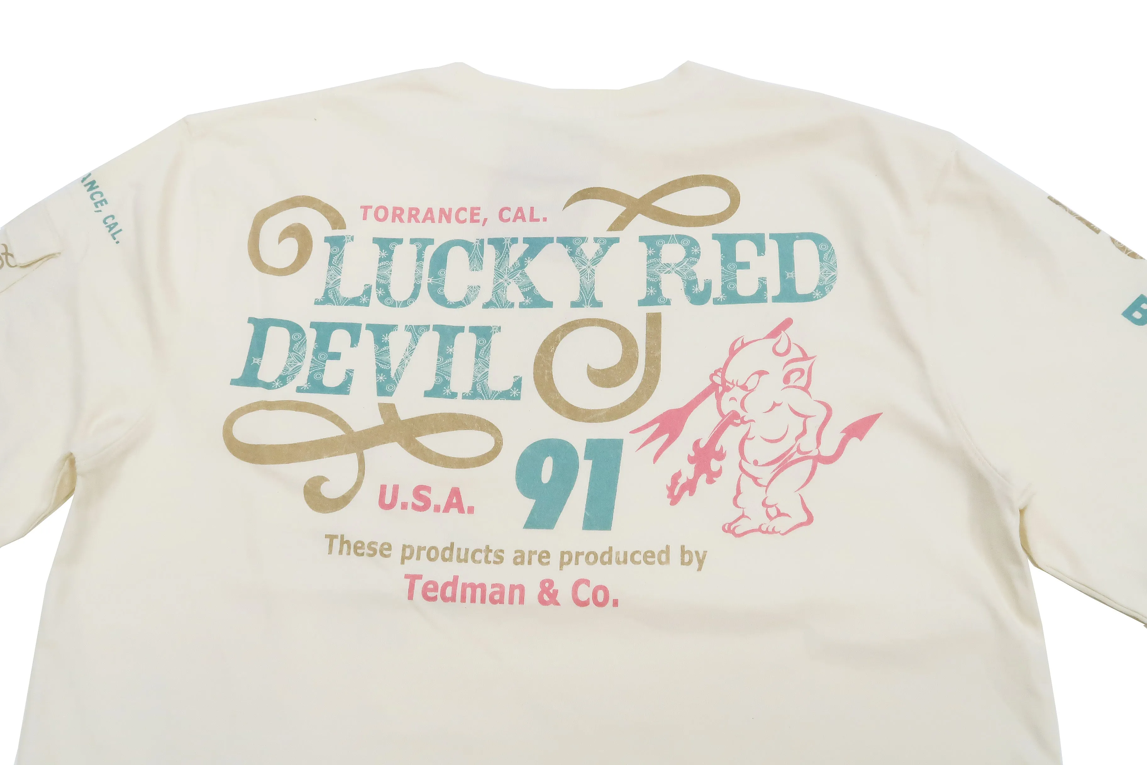 Tedman T-Shirt Men's Lucky Devil Graphic Long Sleeve Tee Efu-Shokai TDLS-350 Off-White