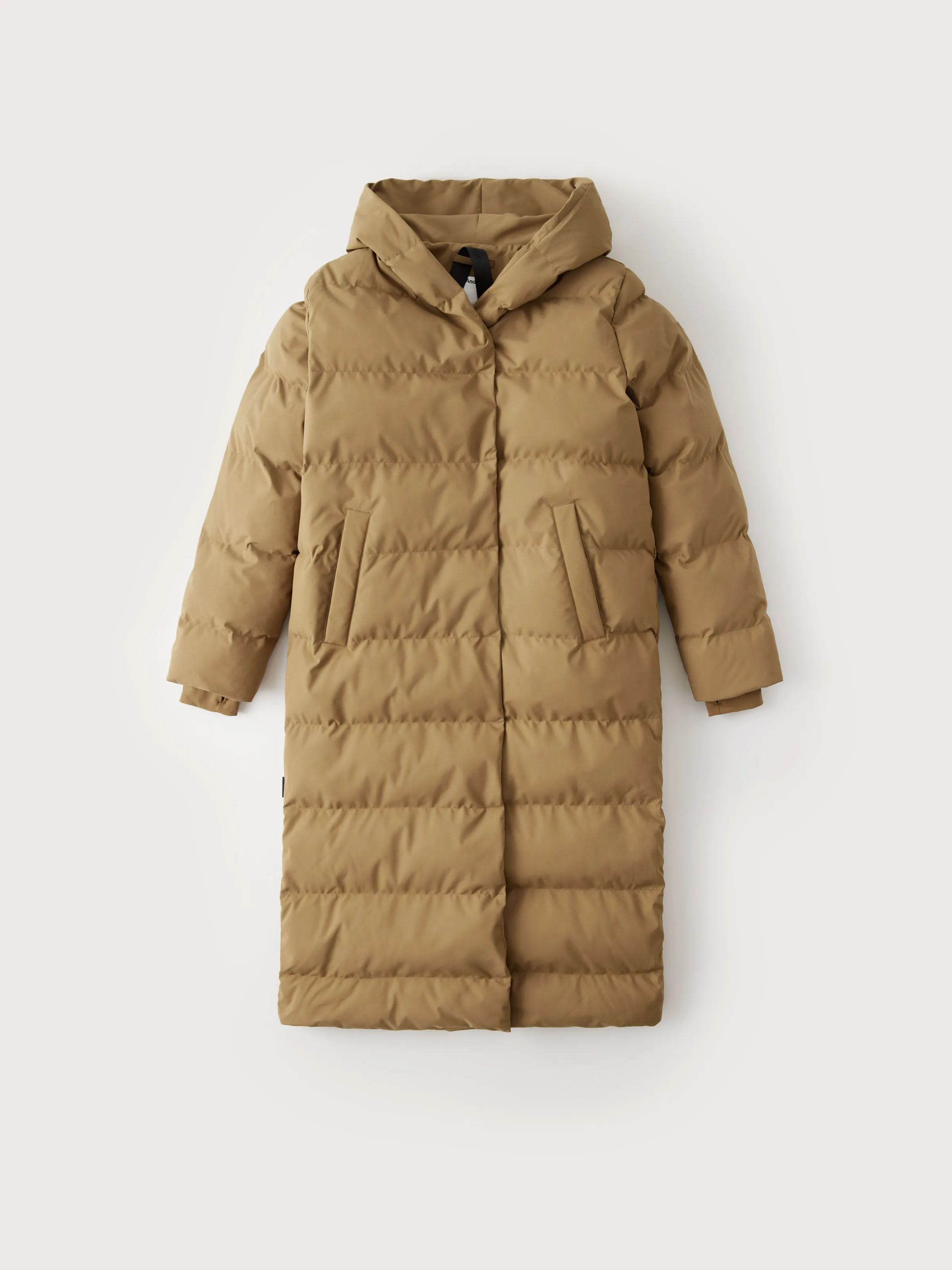 The Highland Long Puffer Coat in Amber Brown