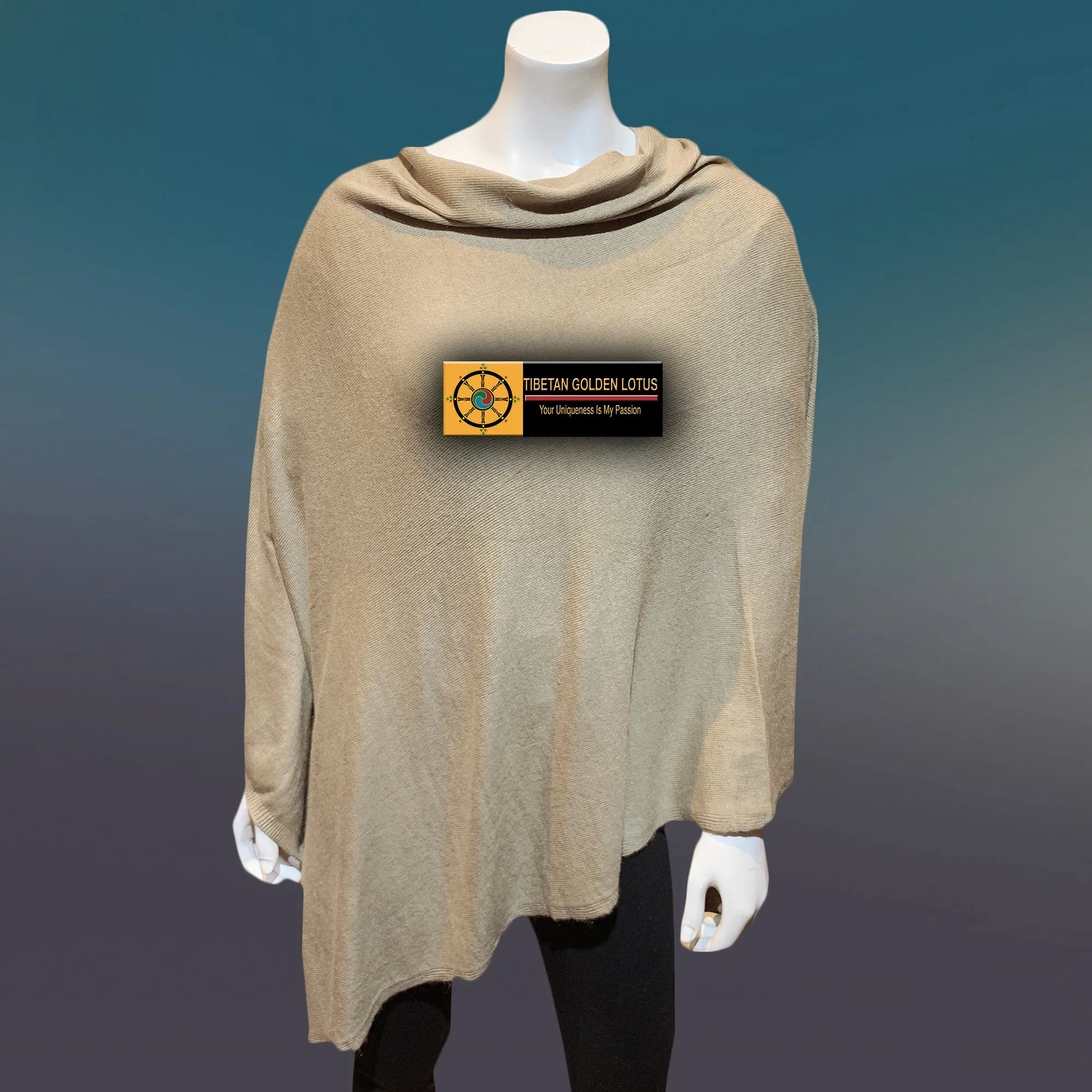 Thunder Tibetan Golden Lotus Boat Neck Cashmere Poncho