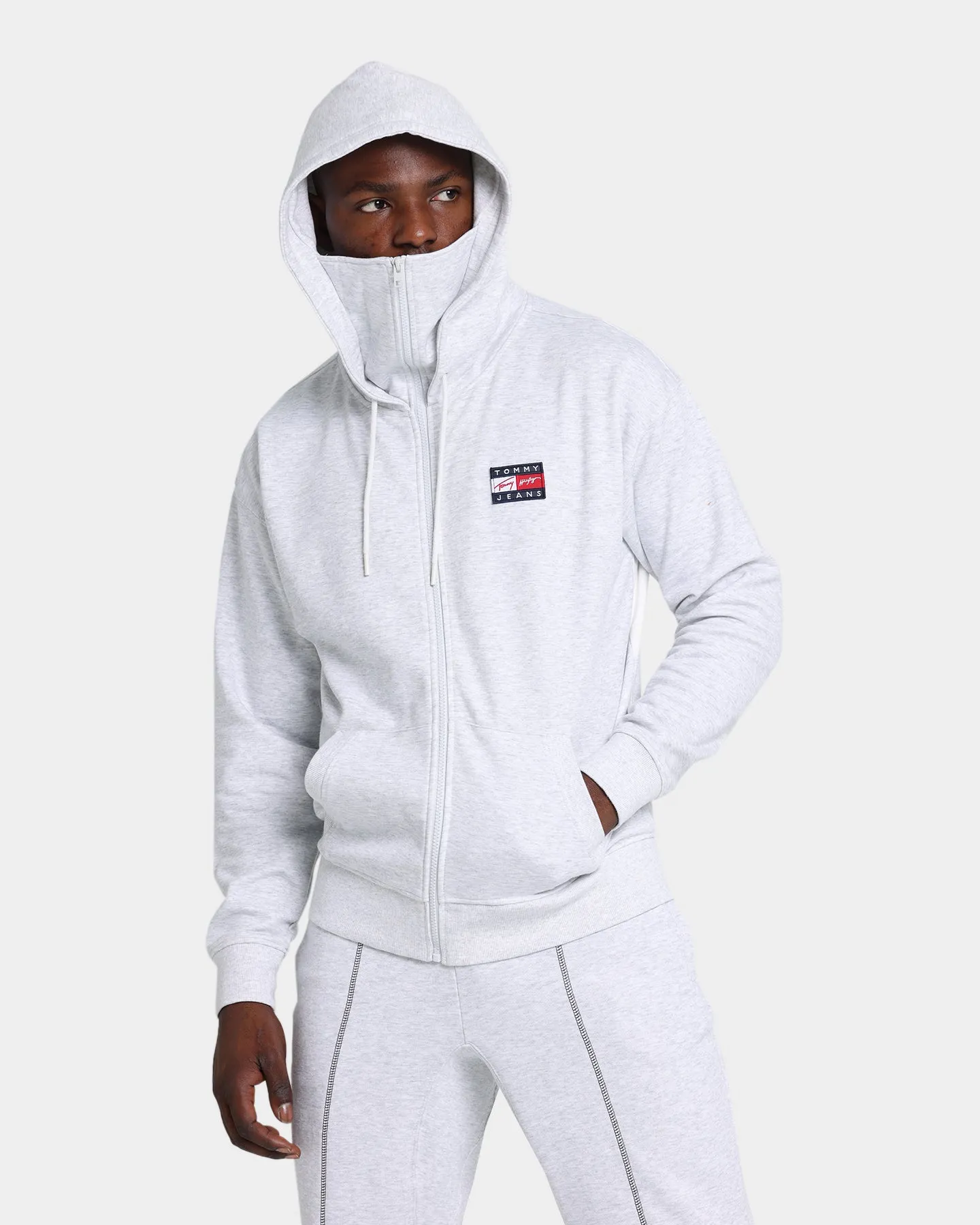 Tommy Jeans Zip-Thru Flag Hoodie Silver Grey Heather