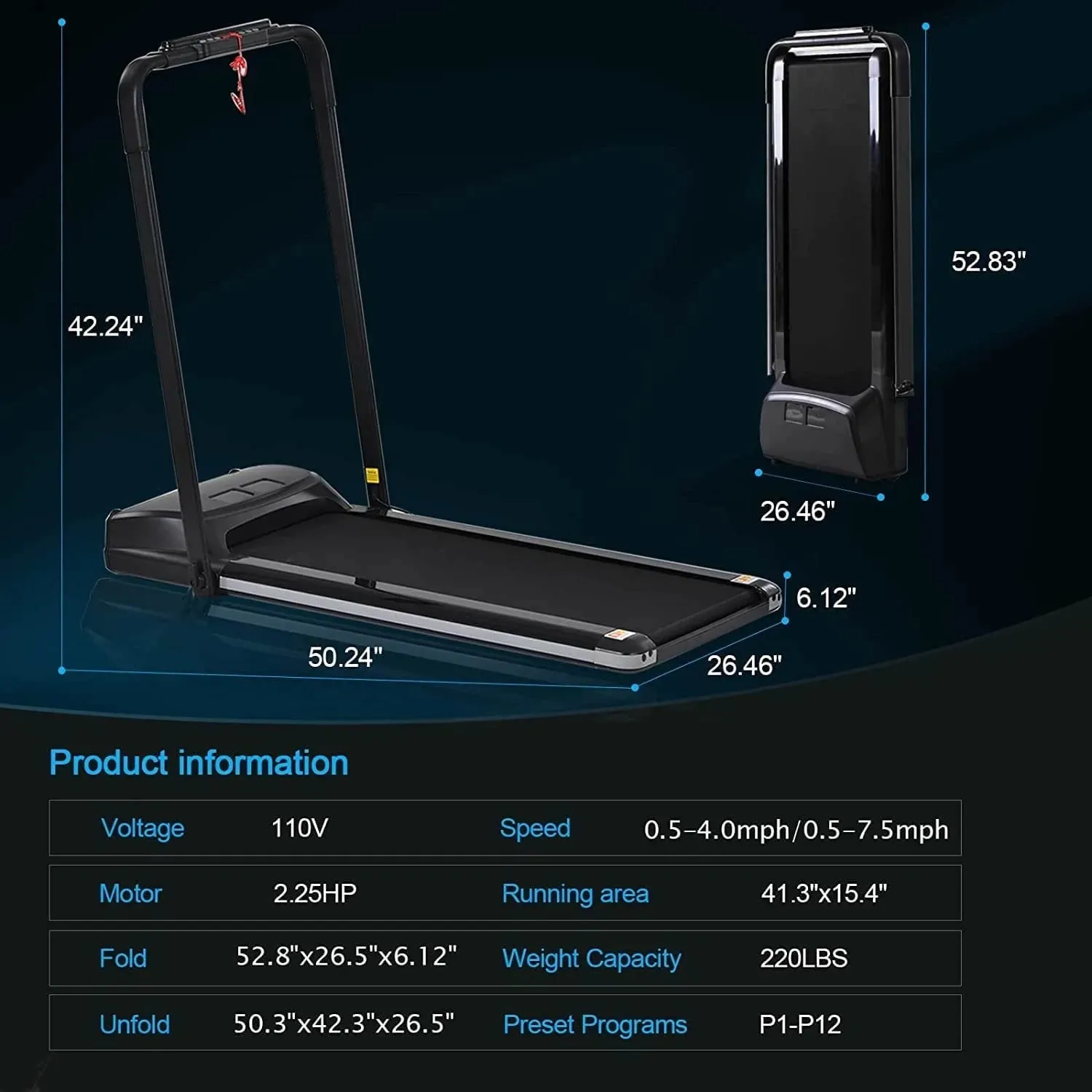 Treadmill, 2 in 1 Folding indoor Treadmill for Home, Under Desk Treadmill