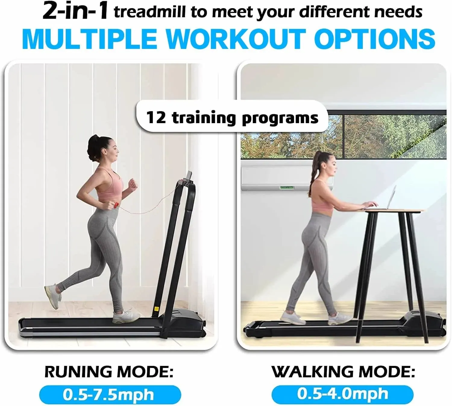 Treadmill, 2 in 1 Folding indoor Treadmill for Home, Under Desk Treadmill