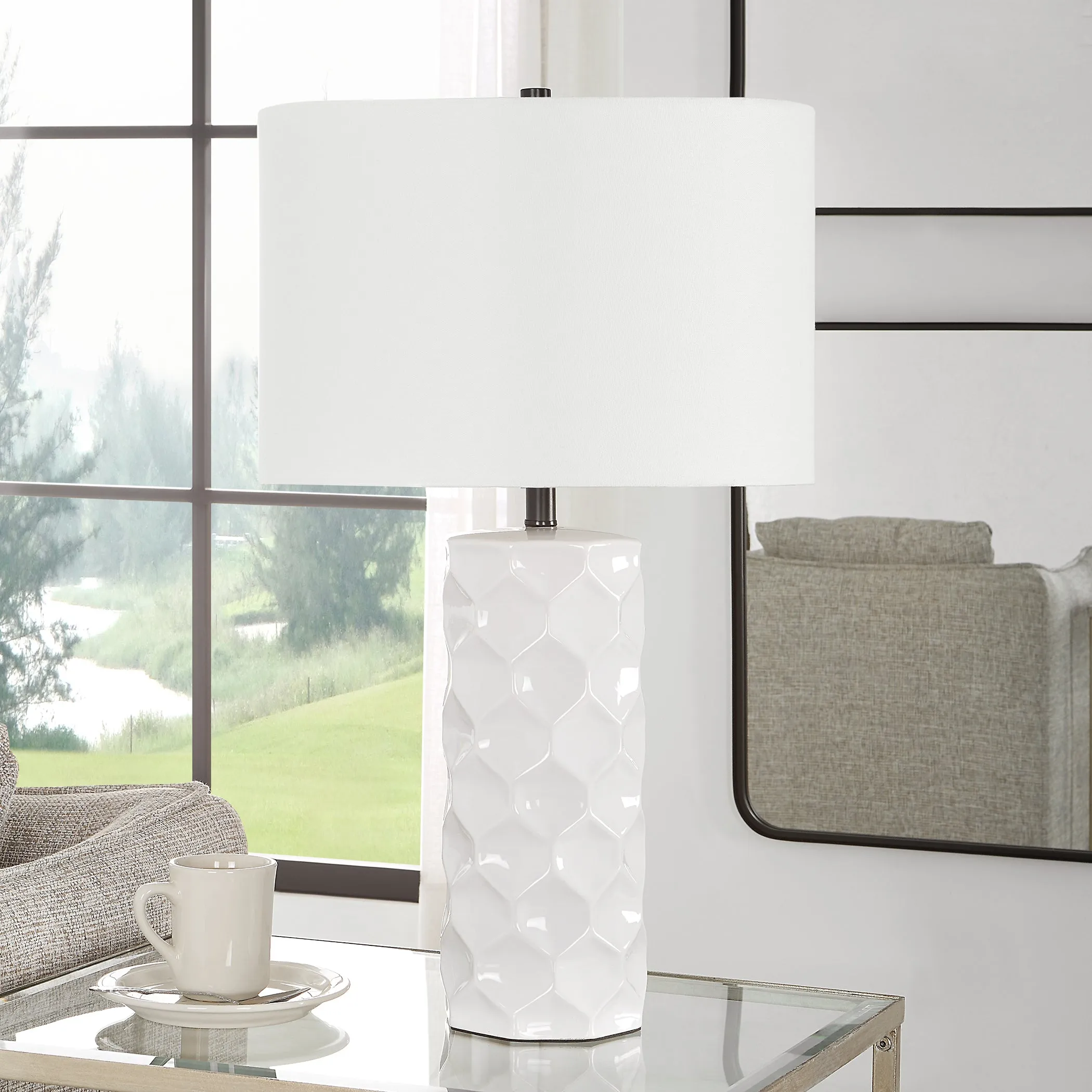 Uttermost Honeycomb White Table Lamp