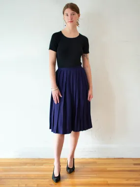 Vintage 1980s Ferragamo Navy Woven Pleated Skirt XS/S