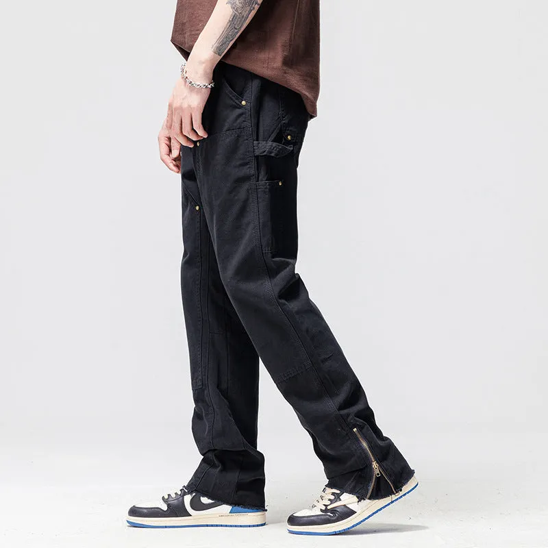 Washed Trousers Casual Loose Straight Pants American Vibe Style Drooping Wide-Leg Pants Men's Loose Cargo Jeans