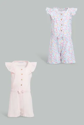 White And Pink Floral Jumpsuit For Baby Girls (2 Piece)