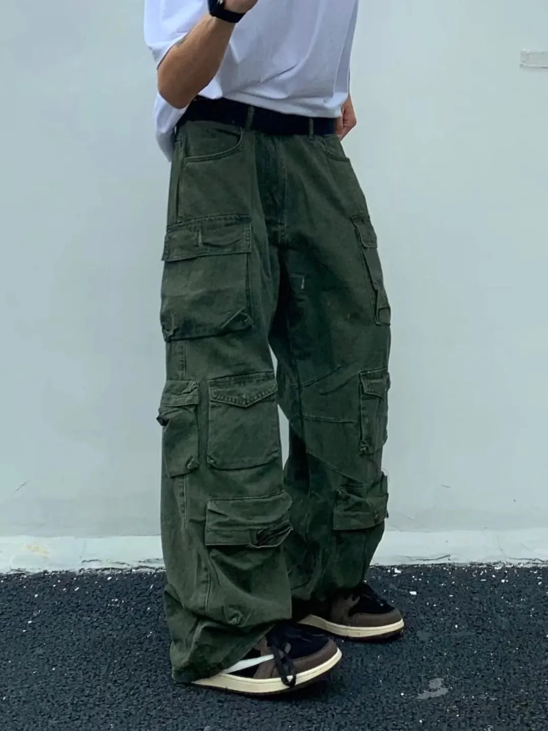 Wiaofellas  -  Spring Cargo pants New Popular Rice White Multi-pockets Overalls Harajuku stays Men Loose Casual Trousers Straight Mopping Pants