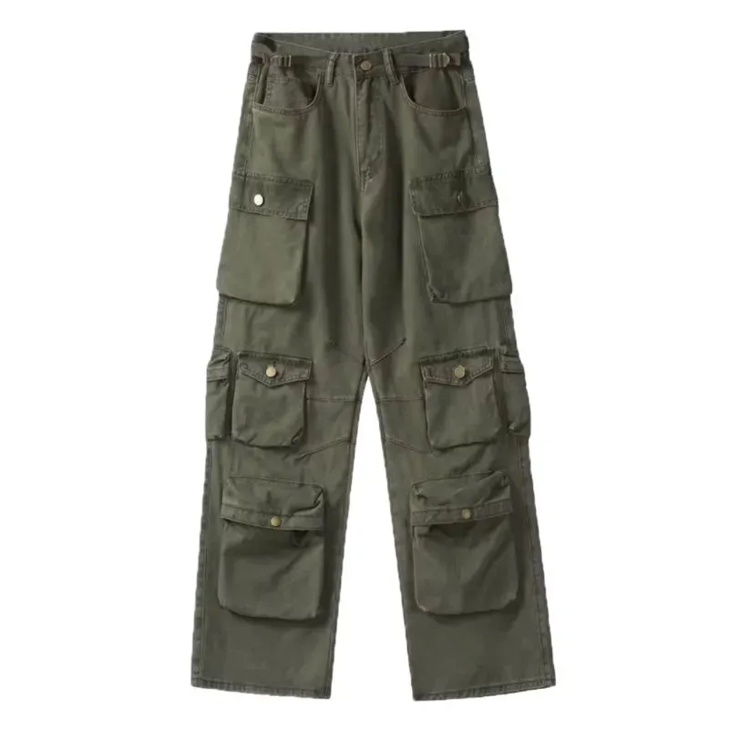 Wiaofellas  -  Spring Cargo pants New Popular Rice White Multi-pockets Overalls Harajuku stays Men Loose Casual Trousers Straight Mopping Pants