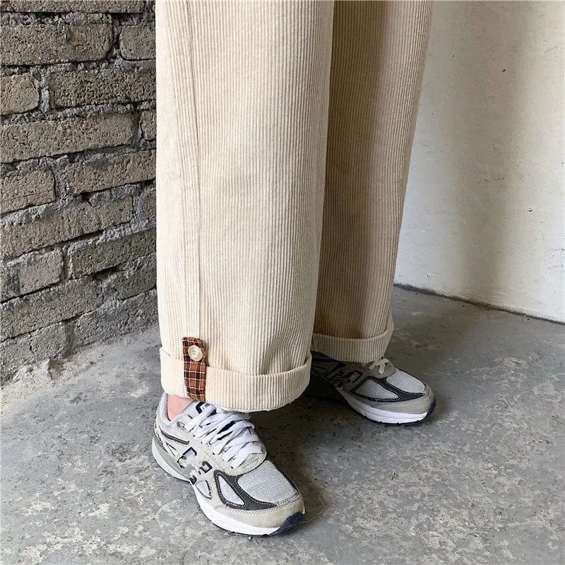 Wjczt Brown Corduroy Thick Wide Leg Pants Women Korean Fashion Beige Trousers Female Oversize High Waist Winter  Loose Pants