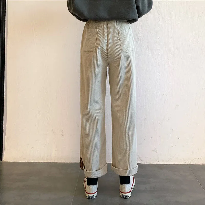 Wjczt Brown Corduroy Thick Wide Leg Pants Women Korean Fashion Beige Trousers Female Oversize High Waist Winter  Loose Pants