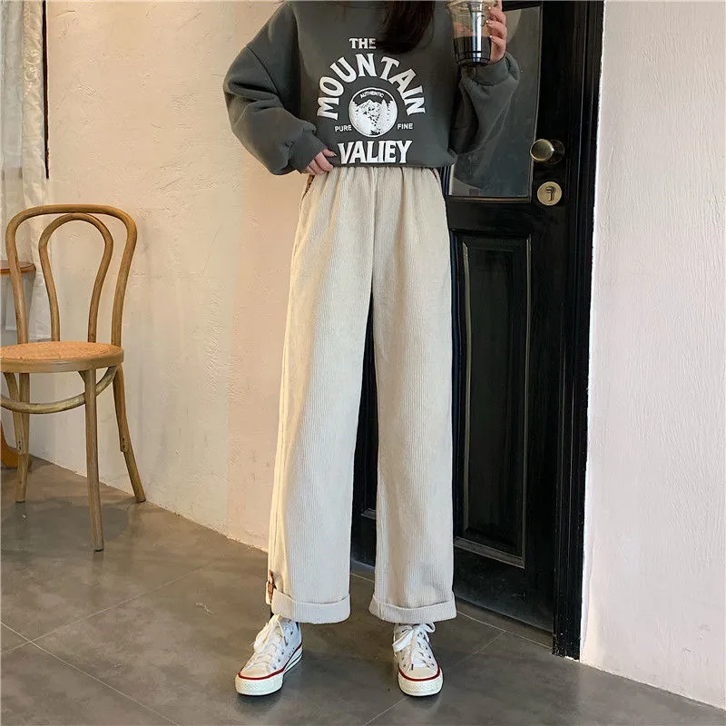 Wjczt Brown Corduroy Thick Wide Leg Pants Women Korean Fashion Beige Trousers Female Oversize High Waist Winter  Loose Pants