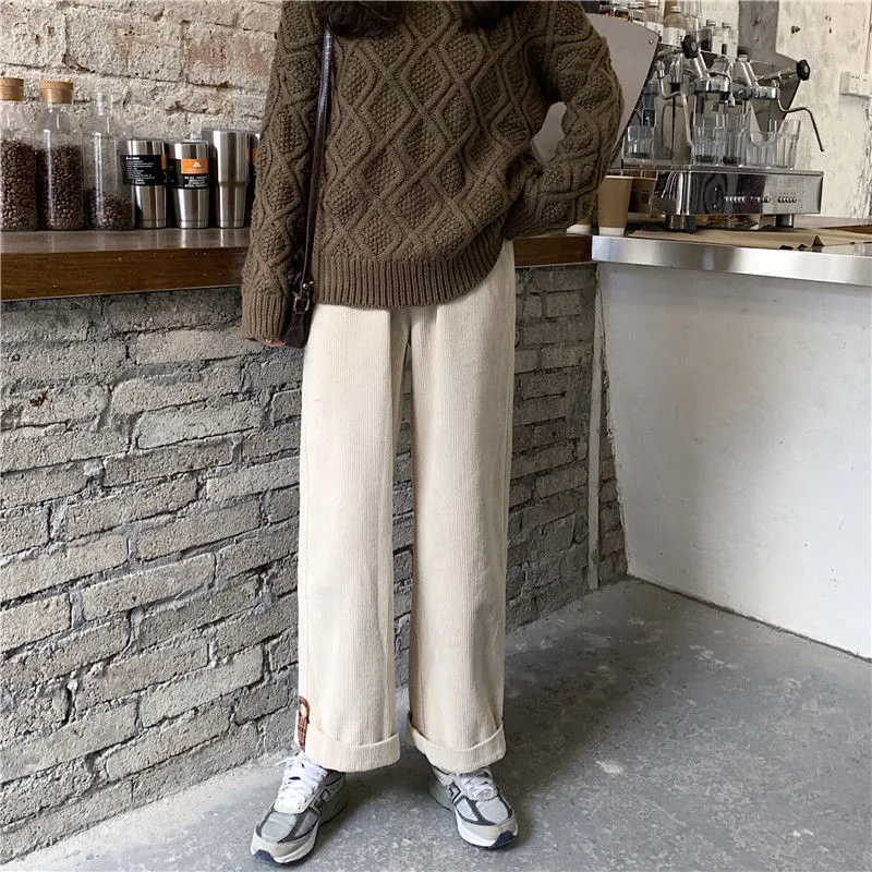 Wjczt Brown Corduroy Thick Wide Leg Pants Women Korean Fashion Beige Trousers Female Oversize High Waist Winter  Loose Pants