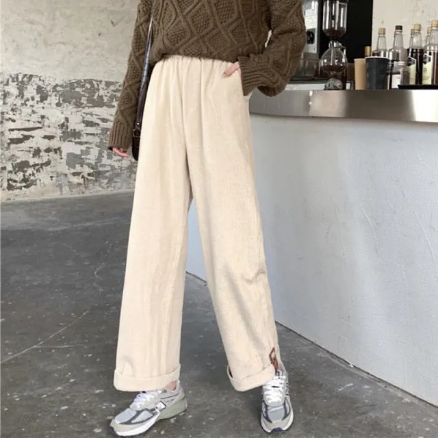 Wjczt Brown Corduroy Thick Wide Leg Pants Women Korean Fashion Beige Trousers Female Oversize High Waist Winter  Loose Pants