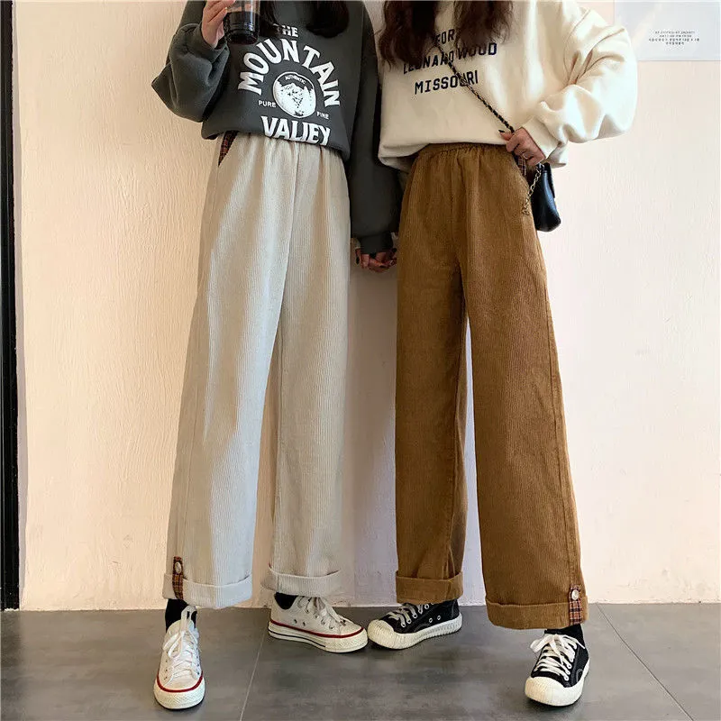 Wjczt Brown Corduroy Thick Wide Leg Pants Women Korean Fashion Beige Trousers Female Oversize High Waist Winter  Loose Pants