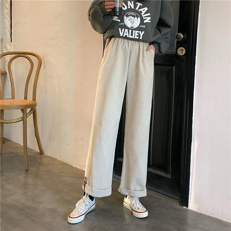 Wjczt Brown Corduroy Thick Wide Leg Pants Women Korean Fashion Beige Trousers Female Oversize High Waist Winter  Loose Pants