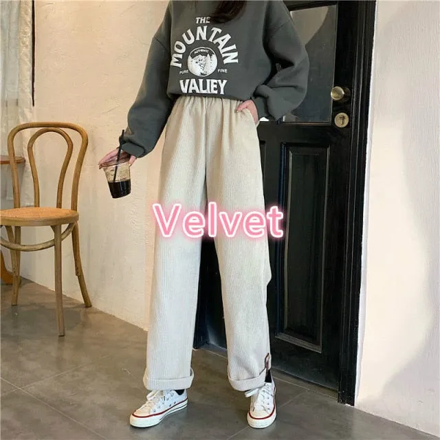 Wjczt Brown Corduroy Thick Wide Leg Pants Women Korean Fashion Beige Trousers Female Oversize High Waist Winter  Loose Pants