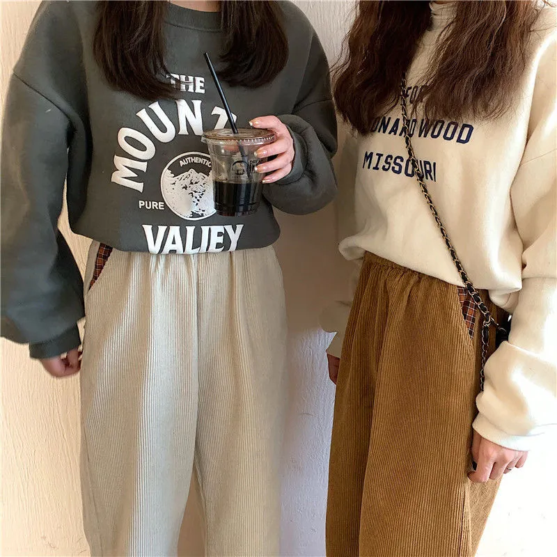 Wjczt Brown Corduroy Thick Wide Leg Pants Women Korean Fashion Beige Trousers Female Oversize High Waist Winter  Loose Pants