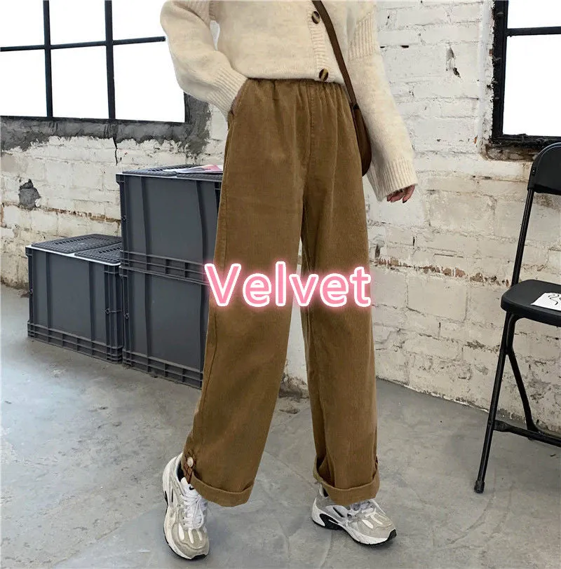 Wjczt Brown Corduroy Thick Wide Leg Pants Women Korean Fashion Beige Trousers Female Oversize High Waist Winter  Loose Pants