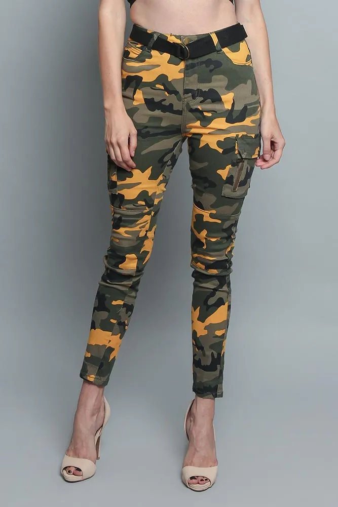 Women's Cargo Color Camo Skinny Pants