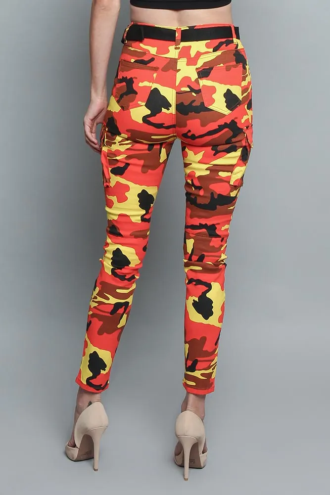 Women's Cargo Color Camo Skinny Pants