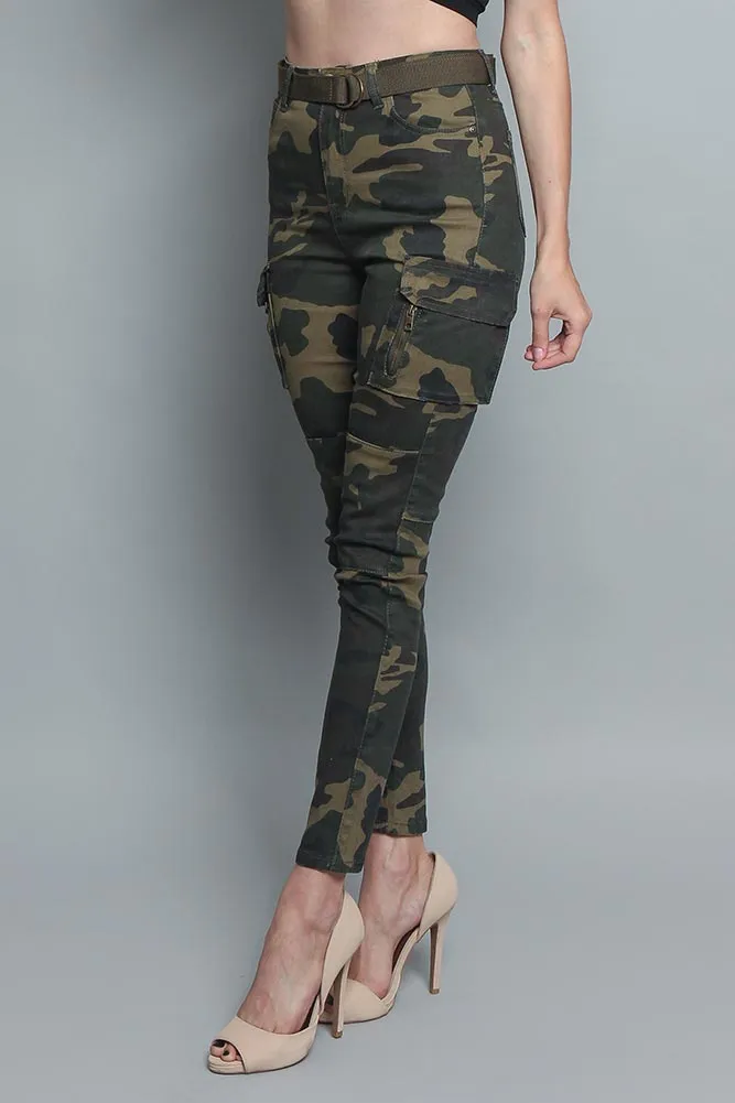 Women's Cargo Color Camo Skinny Pants