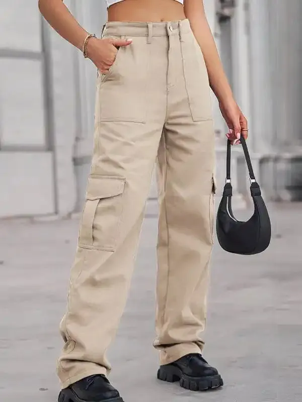 Women’s Solid Color Cotton Twill Cargo Pants