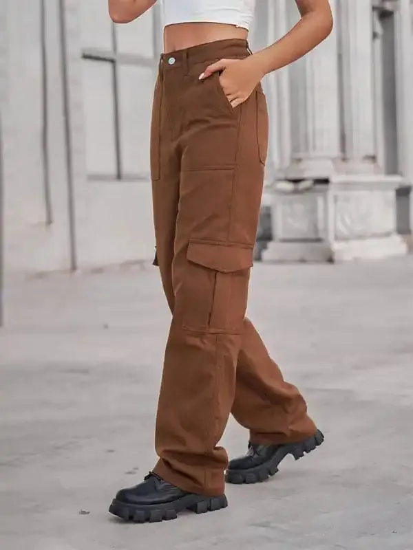 Women’s Solid Color Cotton Twill Cargo Pants