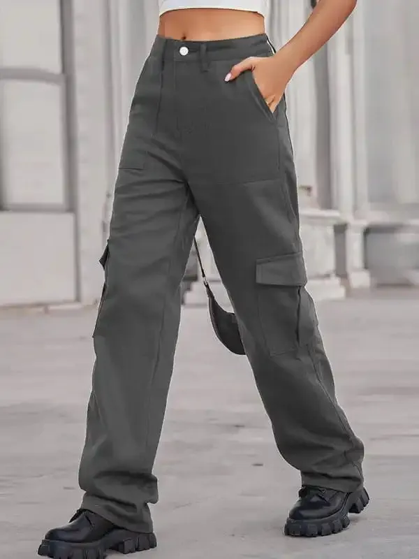 Women’s Solid Color Cotton Twill Cargo Pants