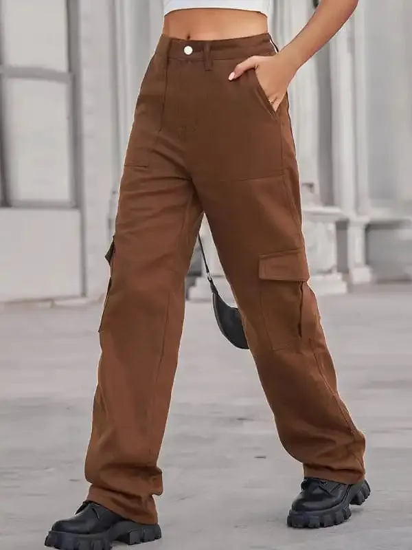 Women’s Solid Color Cotton Twill Cargo Pants