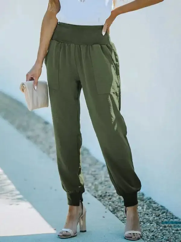 Women’s Solid Color Pocket Relaxed Cargo Pants