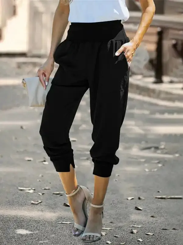 Women’s Solid Color Pocket Relaxed Cargo Pants