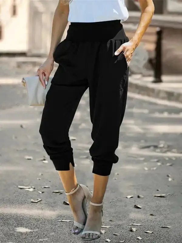 Women’s Solid Color Pocket Relaxed Cargo Pants